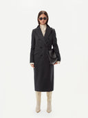 Kaszmir Damski Długi Płaszcz Z Klapami Zamkniętymi - Gobi Cashmere #color_węgiel drzewny