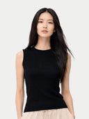 Jedwabny top bez rękawów z dzianiny | GOBI Cashmere #color_czarny