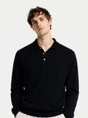 Kaszmir Męski Sweter Polo Szary - Gobi Cashmere #color_czarny