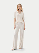 Bezszwowa jedwabna kaszmirowa koszulka polo | GOBI Cashmere #color_szeptana biel