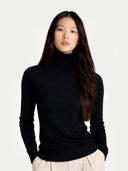 Kaszmir Damski Klasyczny Sweter Z Golfem Szary - Gobi Cashmere #color_czarny