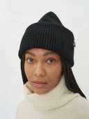 Damen Grob Gerippte Beanie-Mütze Schwarz - Gobi Cashmere #color_czarny