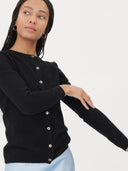 Women's Cashmere Crew Neck Cardigan Black - Gobi Cashmere #color_czarny