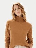 Kaszmir Damski Klasyczny Sweter Z Golfem Brązowy - Gobi Cashmere #color_migdałowy