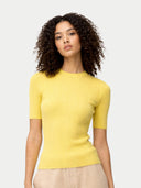 Kaszmirowy jedwabny top Ajour z koronką | GOBI Cashmere #color_jaskrawożółty