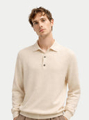 Kaszmir Męski Sweter Polo Szarobrązowy - Gobi Cashmere #color_białawy