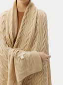 Kaszmir Unisex Koc Z Dzianiny Warkoczowej Szarobrązowy - Gobi Cashmere #color_beżowy