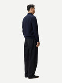 Męski sweter z dzianiny kaszmirowej o splocie waflowym z zamkiem do połowy długości Granatowa Marynarka - Gobi Cashmere #color_granatowa marynarka