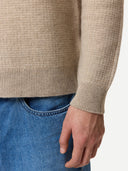 Męski sweter z dzianiny kaszmirowej o splocie waflowym z zamkiem do połowy długości CiepłA Szarość - Gobi Cashmere #color_ciepła szarość