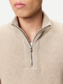 Męski sweter z dzianiny kaszmirowej o splocie waflowym z zamkiem do połowy długości CiepłA Szarość - Gobi Cashmere #color_ciepła szarość