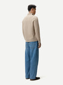 Męski sweter z dzianiny kaszmirowej o splocie waflowym z zamkiem do połowy długości CiepłA Szarość - Gobi Cashmere #color_ciepła szarość
