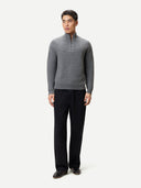 Męski sweter z dzianiny kaszmirowej o splocie waflowym z zamkiem do połowy długości Steel Gray - Gobi Cashmere #color_steel gray