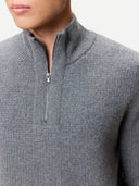 Męski sweter z dzianiny kaszmirowej o splocie waflowym z zamkiem do połowy długości Steel Gray - Gobi Cashmere #color_steel gray