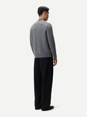 Męski sweter z dzianiny kaszmirowej o splocie waflowym z zamkiem do połowy długości Steel Gray - Gobi Cashmere #color_steel gray