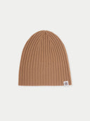 Unisex Cashmere Rib Knit Hat Almond - Gobi Cashmere #color_migdałowy