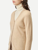 Kaszmir Damski Kardigan Z Dekoltem W Szpic - Gobi Cashmere #color_beżowy