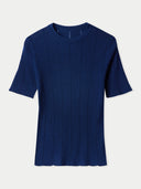 Kaszmirowy jedwabny top Ajour z koronką | GOBI Cashmere #color_nastrój indygo