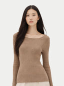 Kaszmirowo bawełniany top damski długi rękaw | GOBi Cashmere #color_wilk leśny