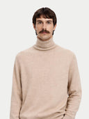 Kaszmir Męski Sweter Basic Z Golfem Szarobrązowy - Gobi Cashmere #color_beżowy