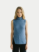 Women's Turtle Neck Cashmere Vest | GOBI Cashmere #color_zakurzony błękit
