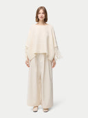 Kaszmirowe ponczo z rękawem z frędzlami | GOBI Cashmere #color_biały