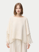 Kaszmirowe ponczo z rękawem z frędzlami | GOBI Cashmere #color_biały