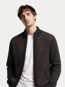 Męski dwukolorowy kardigan z kaszmiru z zamkiem | GOBI #color_węgiel drzewny