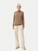 Kaszmir Damski Sweter Z Półgolfem Szarobrązowy - Gobi Cashmere #color_szarobrązowy