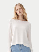 Bawełniano-kaszmirowy sweter dekolt w łódkę|GOBI Cashmere #color_szeptana biel