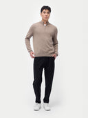 Sweter kaszmirowy Essentials z zamkiem błyskawicznym do połowy długości SzarobrąZowy - Gobi Cashmere #color_szarobrązowy