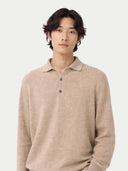 Kaszmir Męski Sweter Polo Szarobrązowy - Gobi Cashmere #color_beżowy