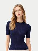 Kaszmirowy jedwabny top Ajour z koronką | GOBI Cashmere #color_nastrój indygo