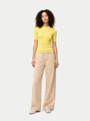 Kaszmirowy jedwabny top Ajour z koronką | GOBI Cashmere #color_jaskrawożółty