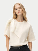 Koszulka damska z kaszmiru z kokardką | GOBI Cashmere #color_biały