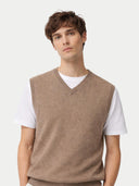 Sweter z kaszmiru i jedwabiu z dekoltem w szpic | GOBI #color_szarobrązowy