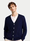 Kaszmir Męski Kardigan Z Dekoltem W Szpic - Gobi Cashmere #color_granatowy