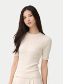 Kaszmirowy jedwabny top Ajour z koronką | GOBI Cashmere #color_szeptana biel